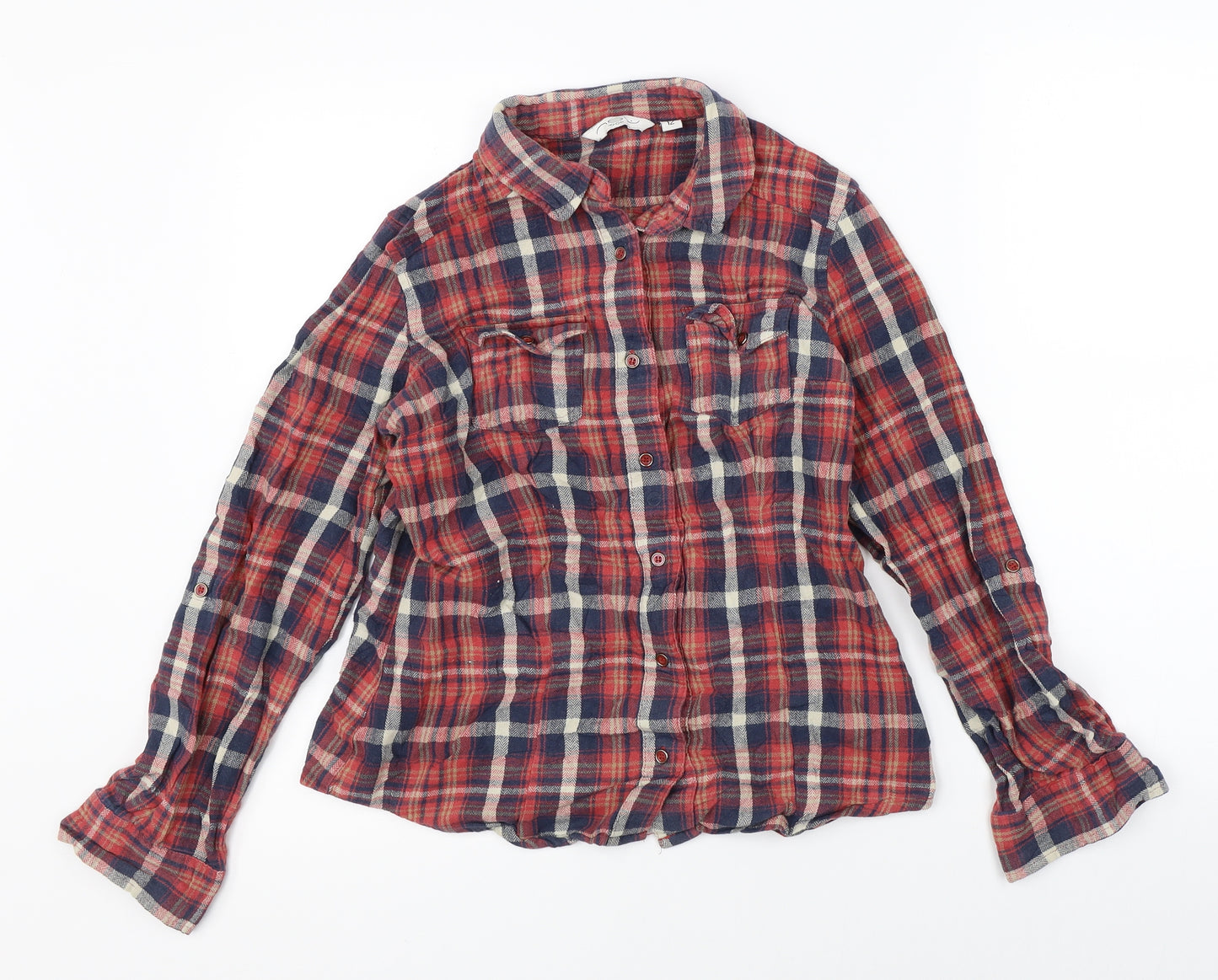 New Look Womens Red Plaid  Basic Button-Up Size 12