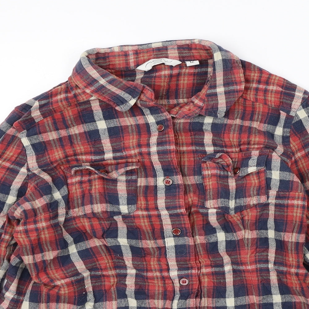 New Look Womens Red Plaid  Basic Button-Up Size 12