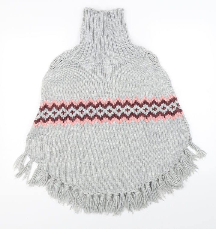 H&M Girls Grey Argyle/Diamond Cape Jumper Size 13-14 Years