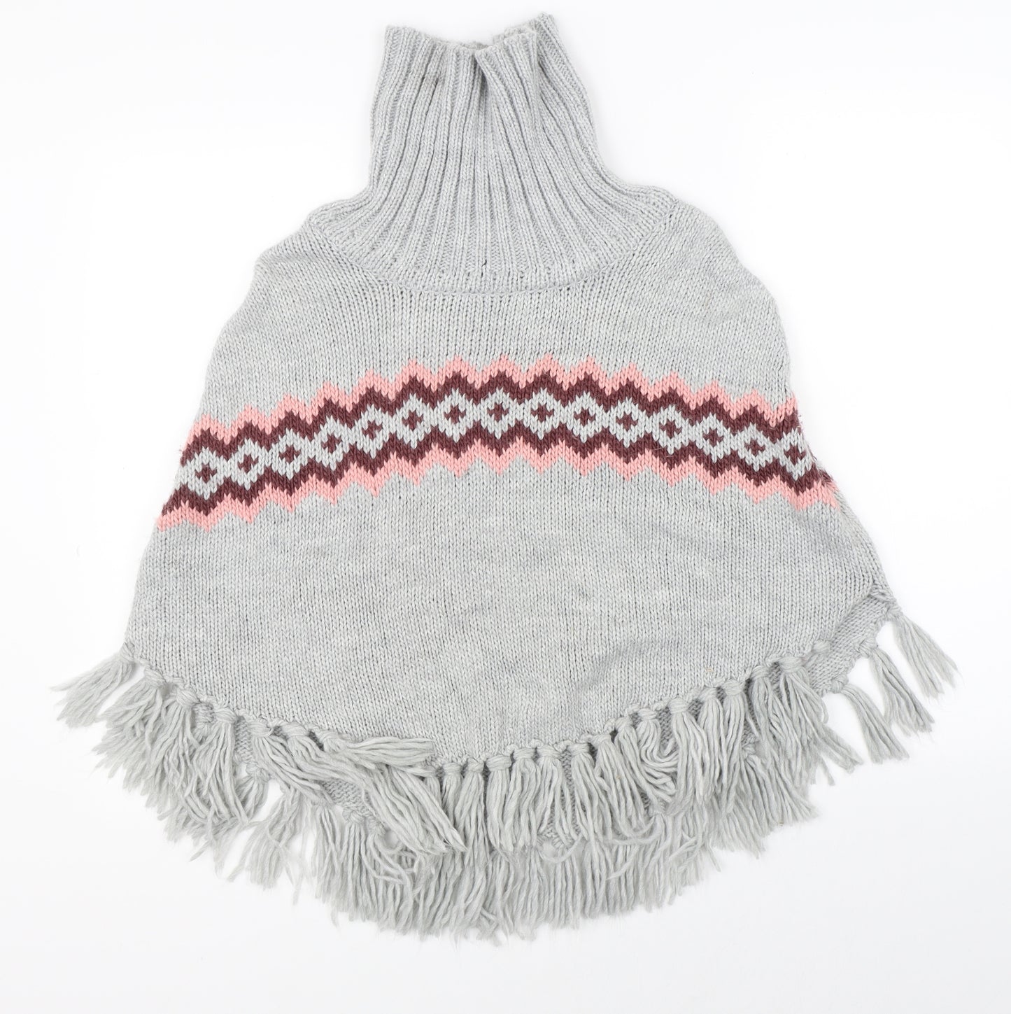 H&M Girls Grey Argyle/Diamond  Cape Jumper Size 13-14 Years