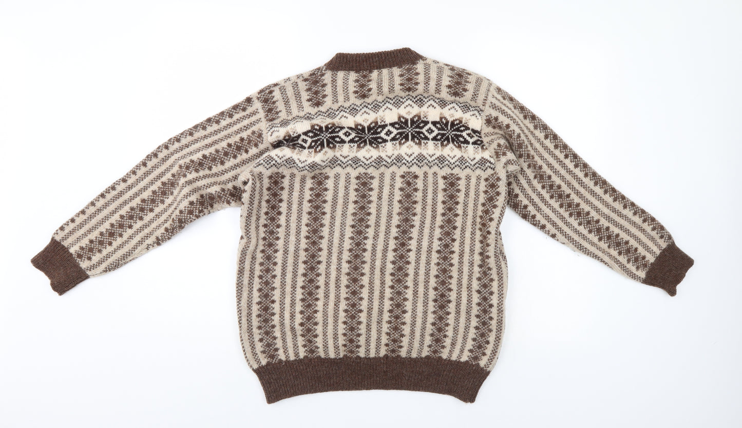 Glengarth Mens Brown Geometric  Pullover Jumper Size M