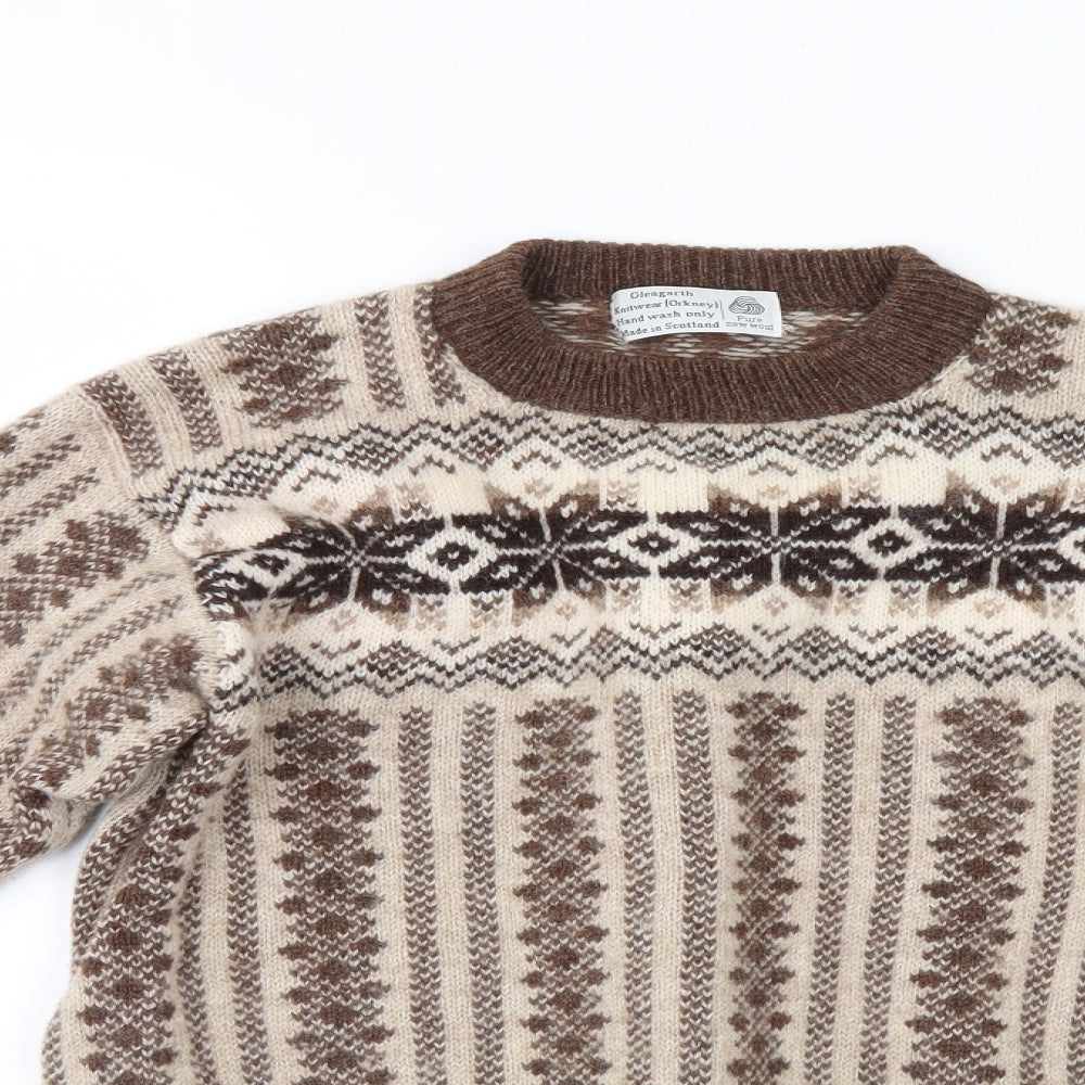 Glengarth Mens Brown Geometric  Pullover Jumper Size M