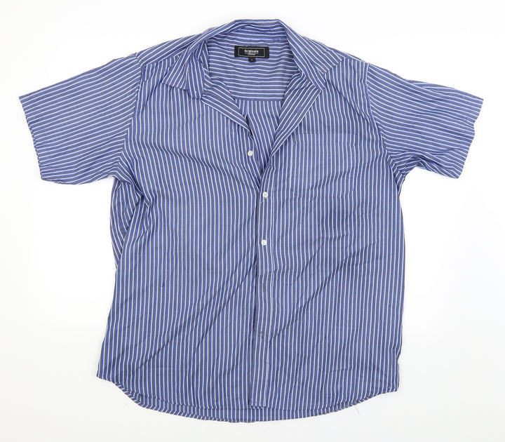 Originals Womens Blue Striped Basic Button-Up Size L