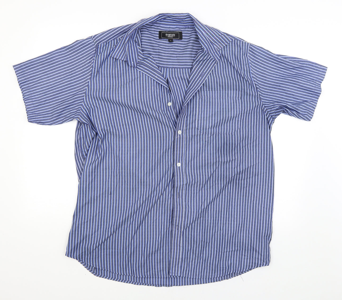 Originals Womens Blue Striped  Basic Button-Up Size L