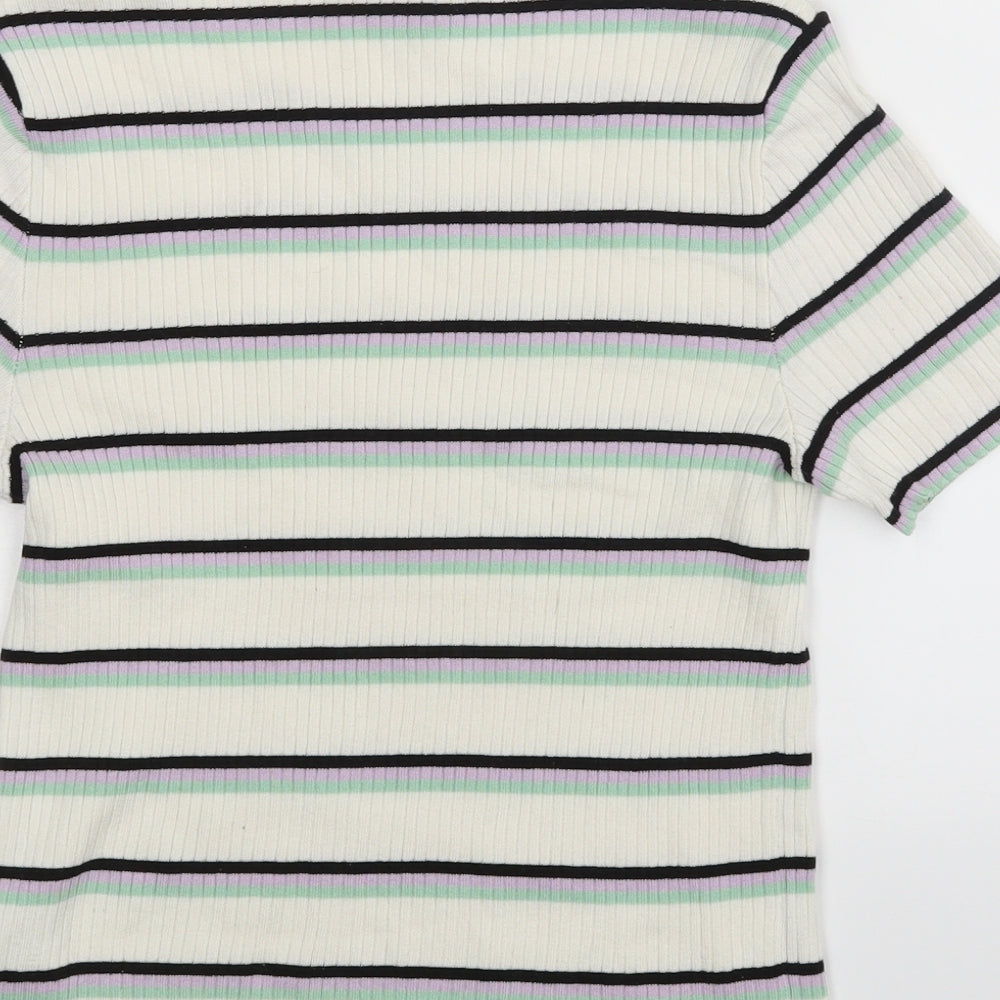 Divided Womens White Striped  Basic Blouse Size M