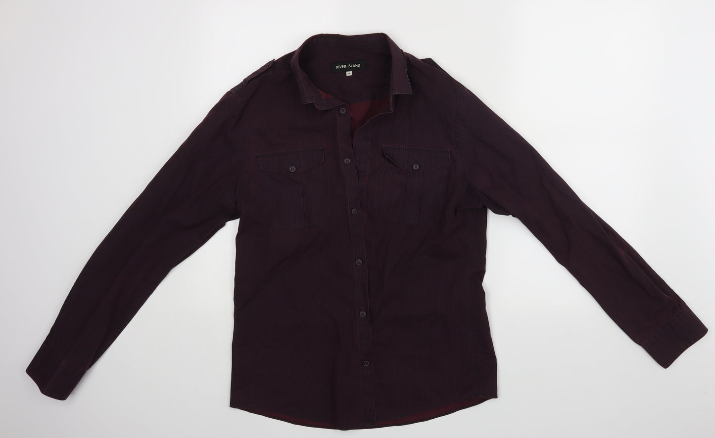 River Island Mens Purple Striped   Dress Shirt Size M