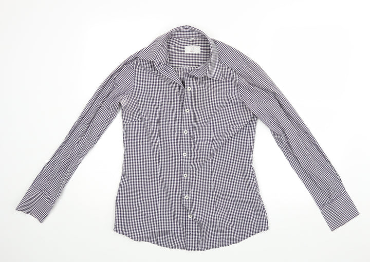 Grieff Womens Blue Check Basic Button-Up Size 10