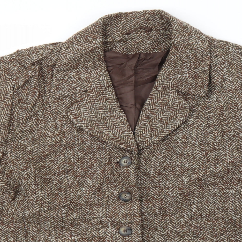 Debenhams Womens Brown Herringbone Tweed Jacket Blazer Size 16