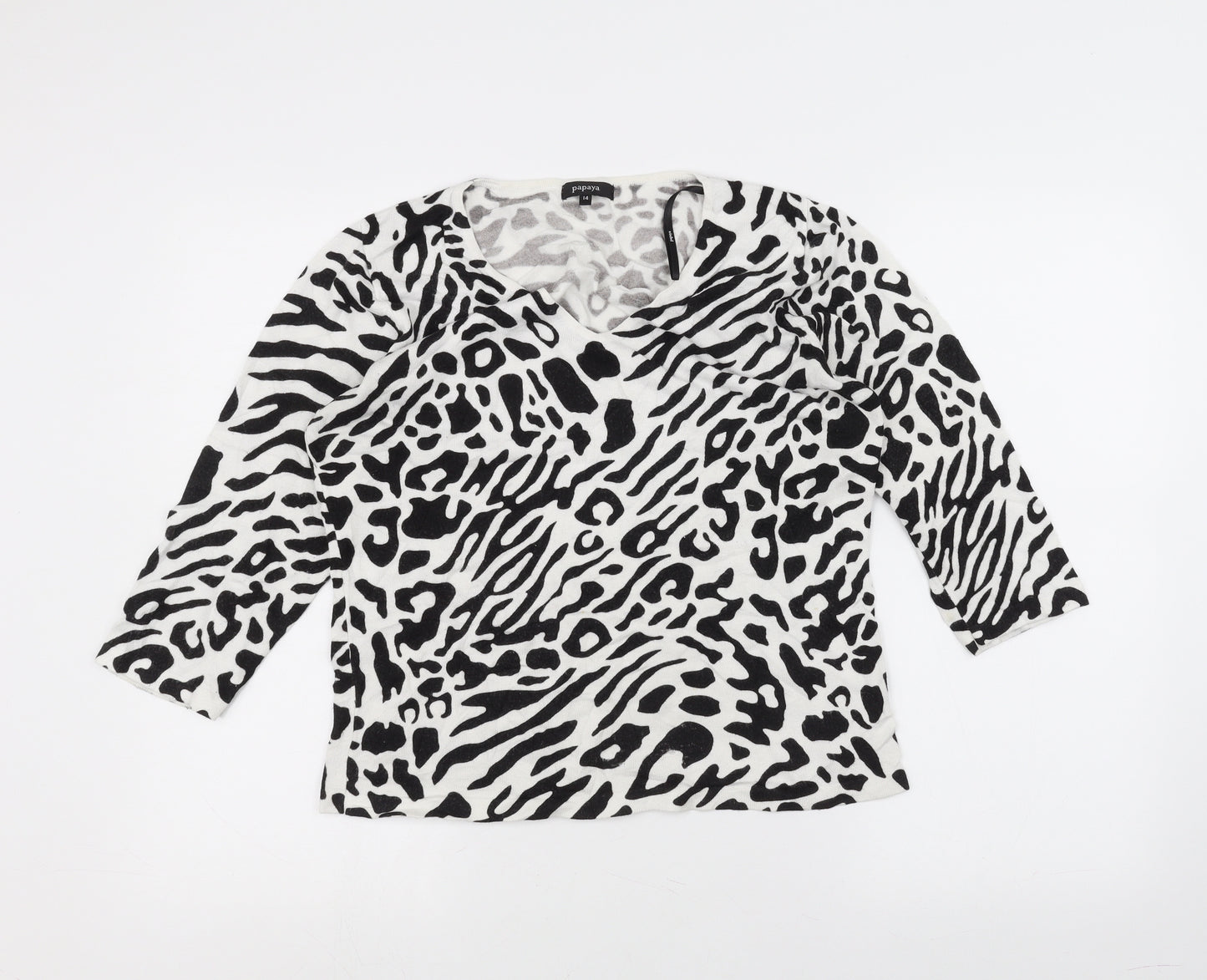 Papaya Womens White Animal Print  Pullover Jumper Size 14