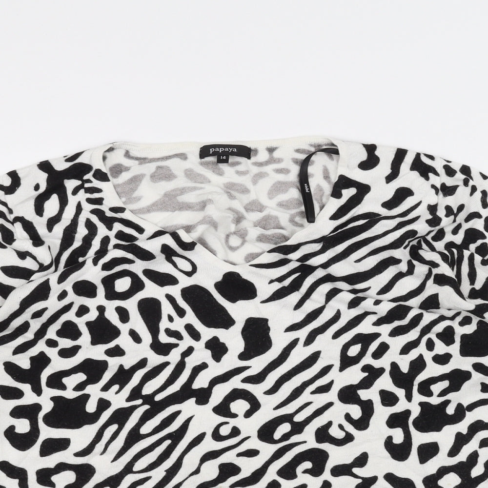 Papaya Womens White Animal Print  Pullover Jumper Size 14