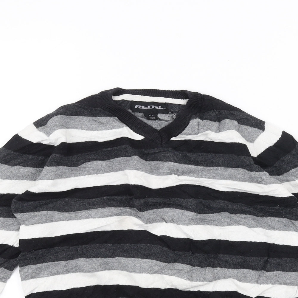 Rebel Boys Black Striped  Pullover Jumper Size 7-8 Years