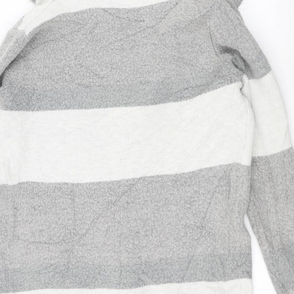 Philip J Womens Grey Striped  Jacket Coatigan Size M