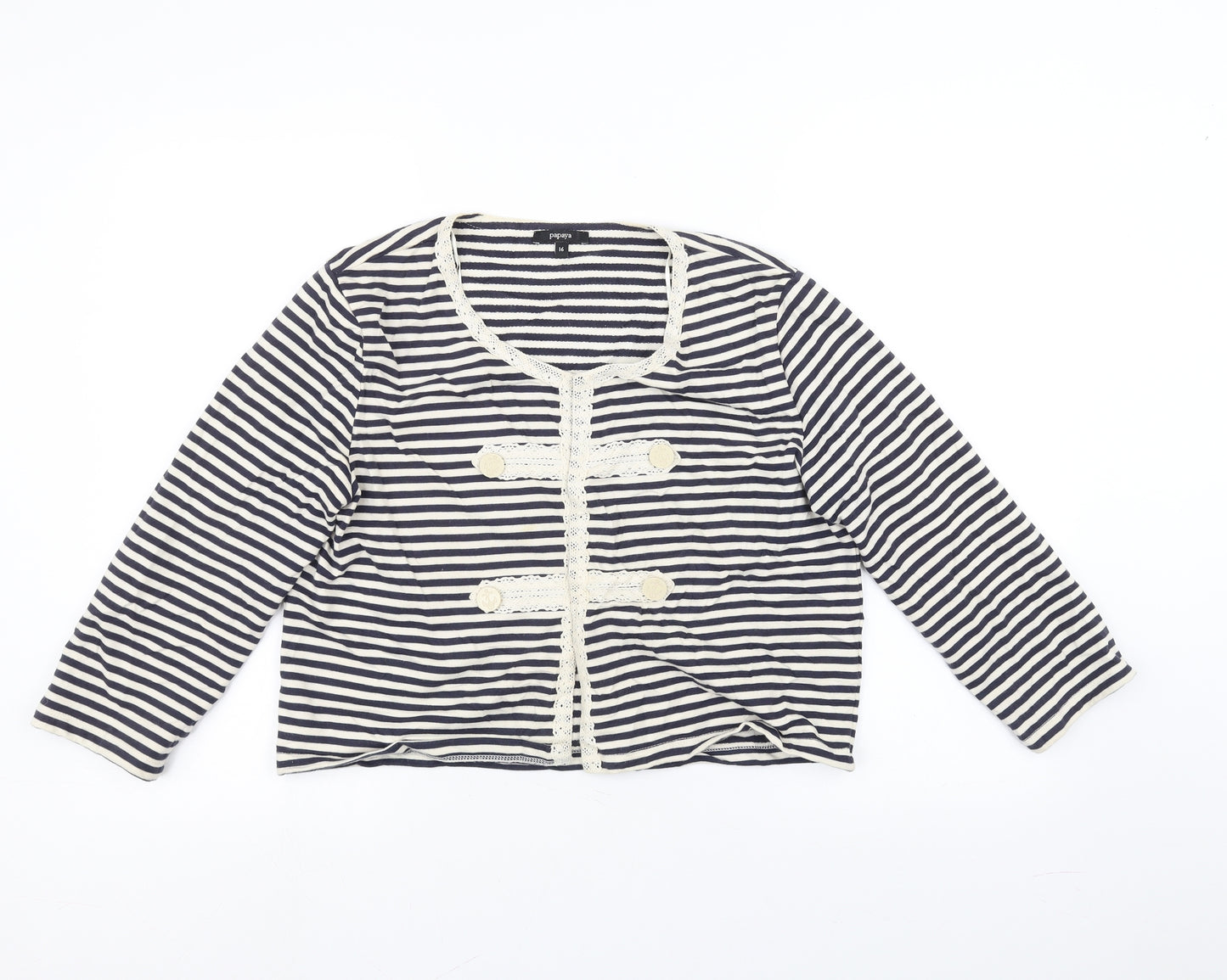 Papaya Womens White Striped  Cardigan Jumper Size 16