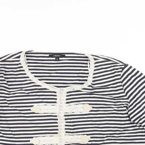 Papaya Womens White Striped  Cardigan Jumper Size 16