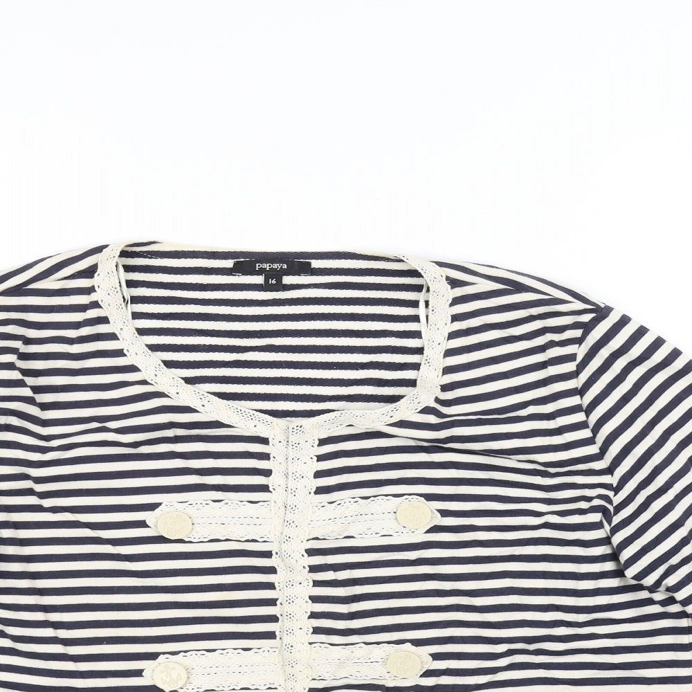 Papaya Womens White Striped  Cardigan Jumper Size 16