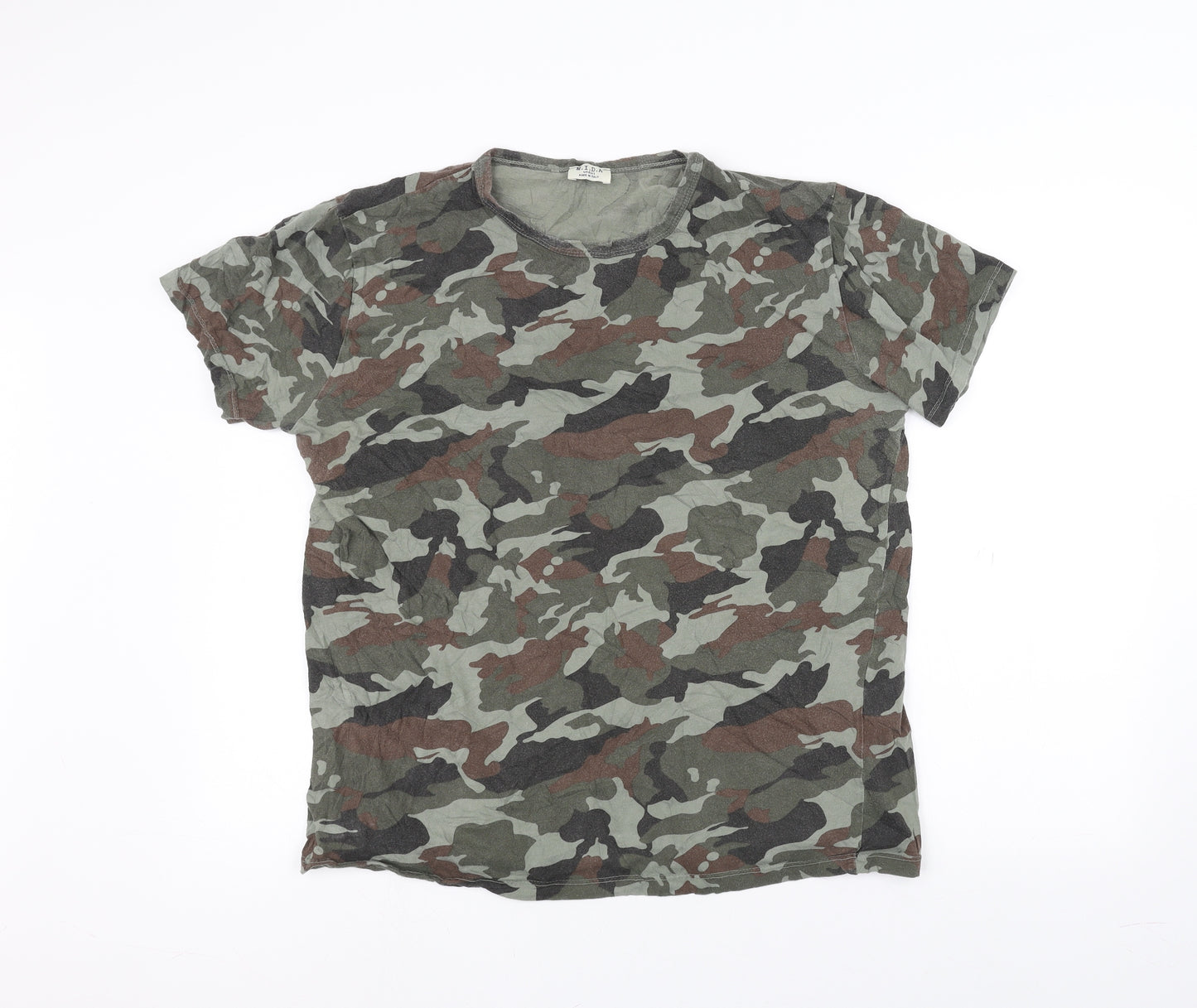 M.I.D.A Womens Green Camouflage  Basic T-Shirt Size L
