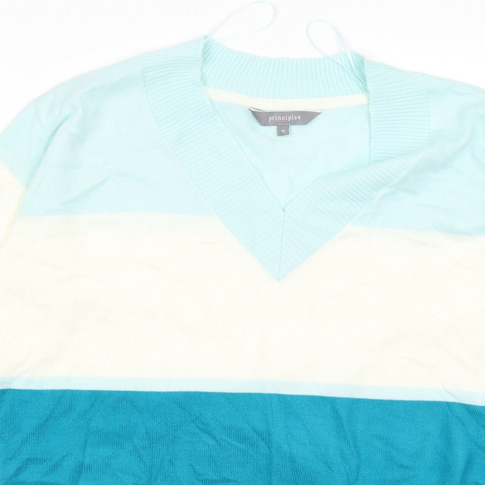 Principles Womens White Striped  Pullover Jumper Size 12