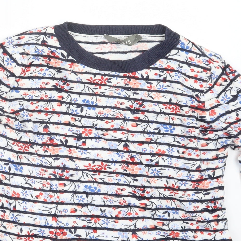 Oasis Womens Blue Floral Knit Pullover Jumper Size XS