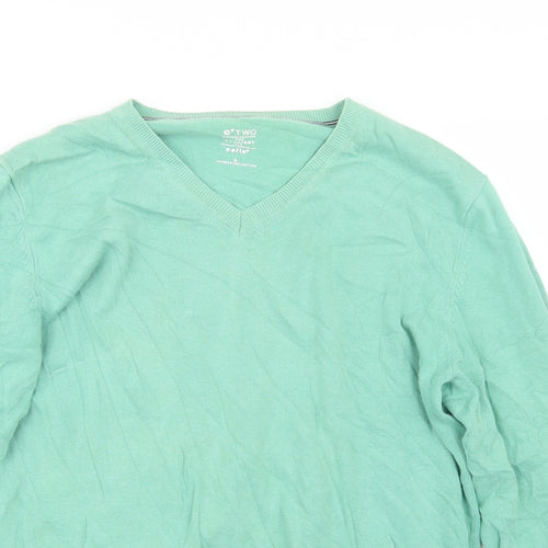 C* TWO Mens Green  Knit Pullover Jumper Size L