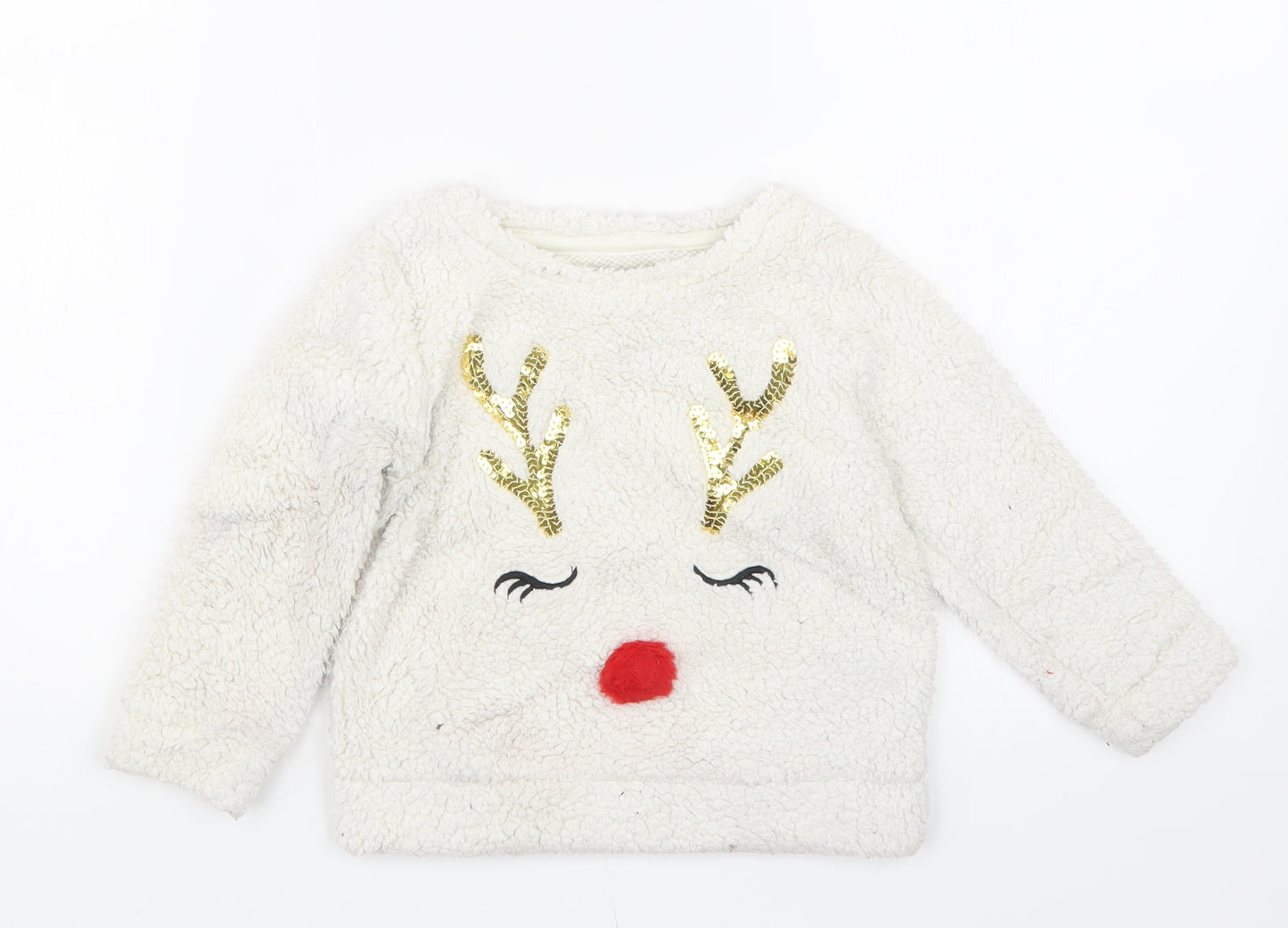 F&F Girls White   Pullover Jumper Size 12-18 Months