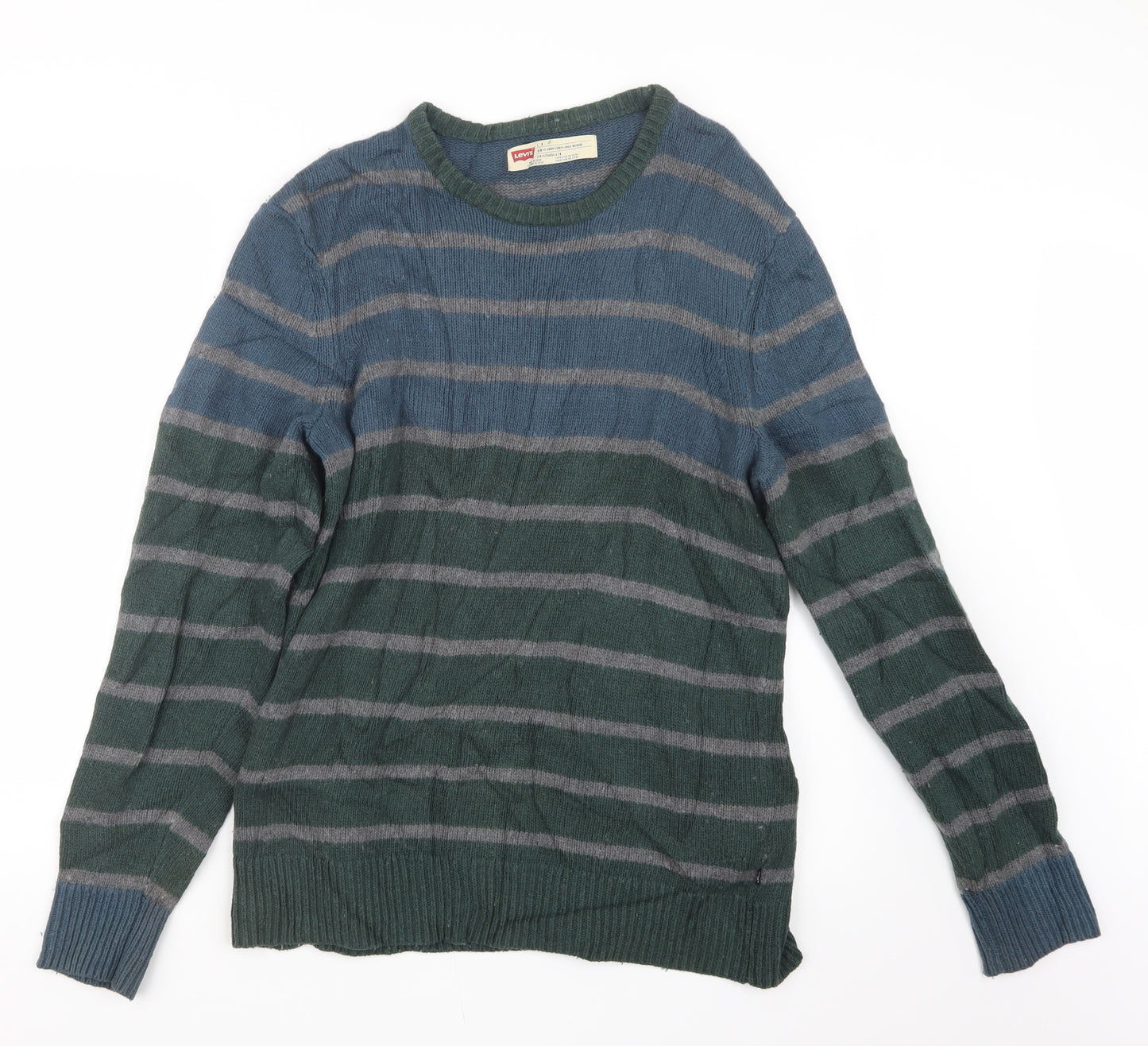 Levi's Mens Green Striped Knit Pullover Jumper Size L