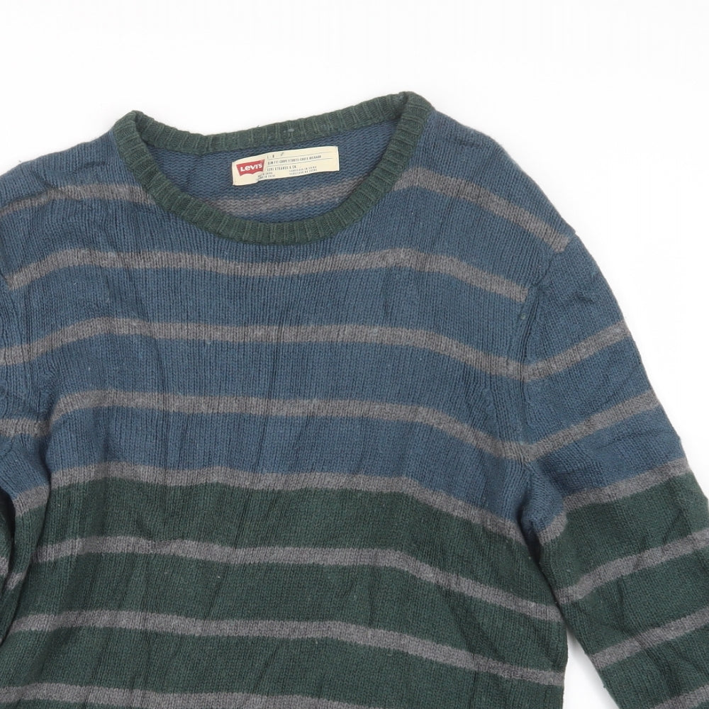 Levi's Mens Green Striped Knit Pullover Jumper Size L