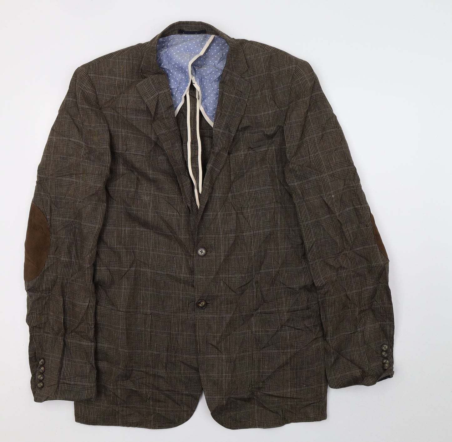 NEXT Mens Brown Plaid  Jacket Suit Jacket Size L