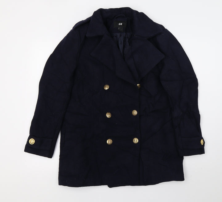 H&M Womens Blue Overcoat Jacket Size 8