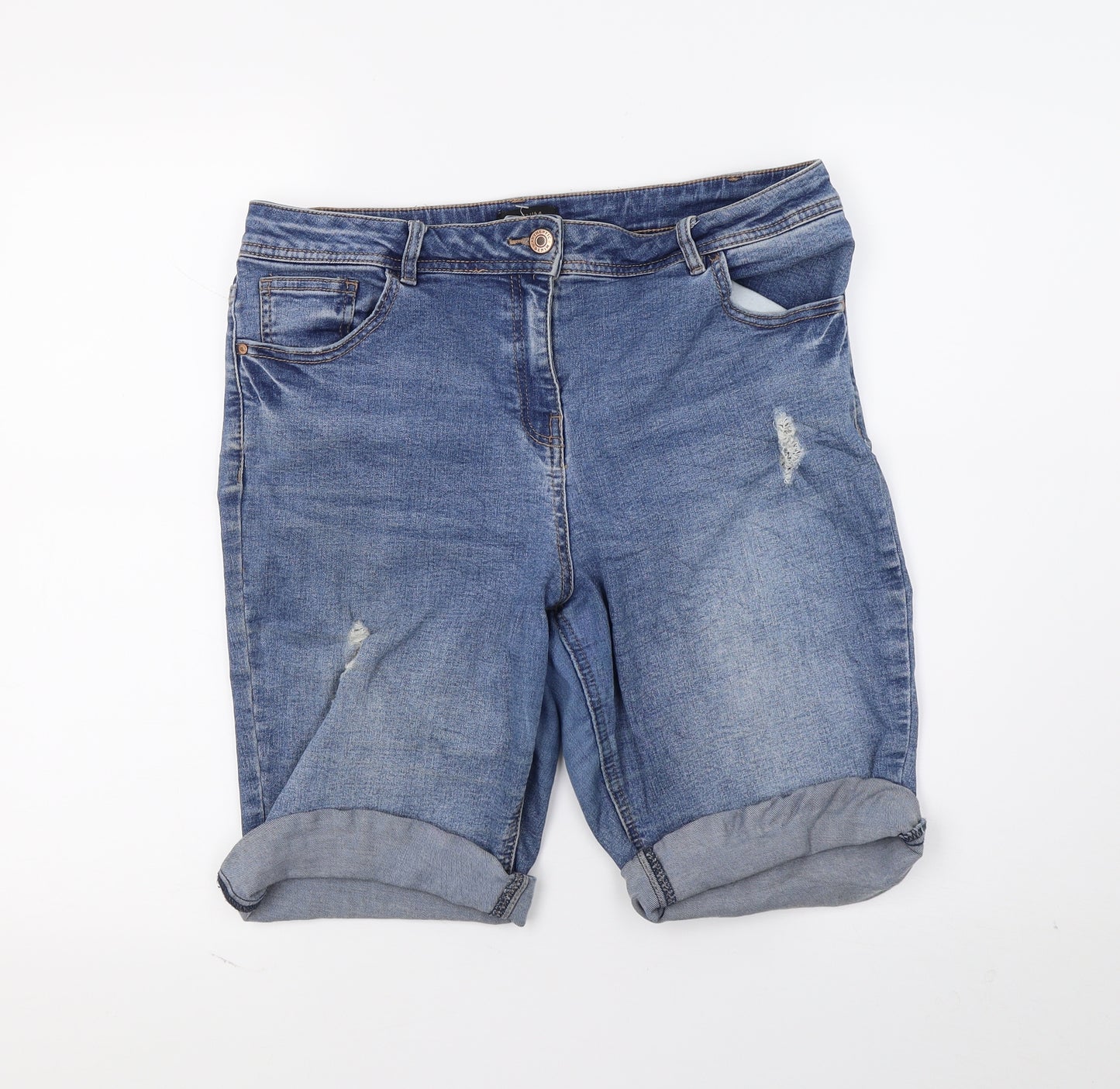Matalan Womens Blue  Denim Dungaree Shorts Shorts Size 14 - distressed
