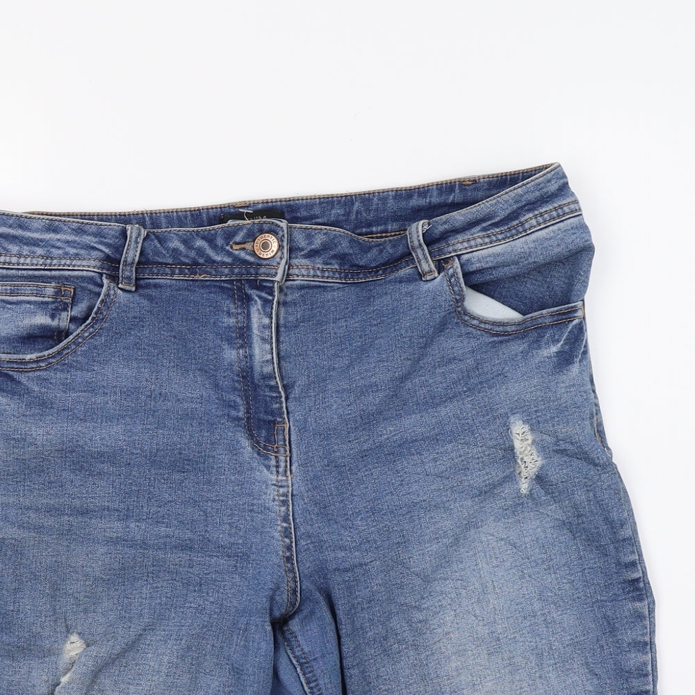 Matalan Womens Blue  Denim Dungaree Shorts Shorts Size 14 - distressed