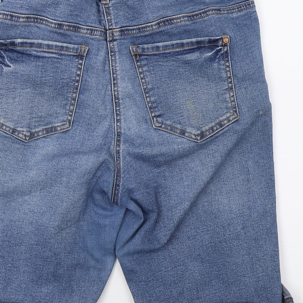 Matalan Womens Blue  Denim Dungaree Shorts Shorts Size 14 - distressed