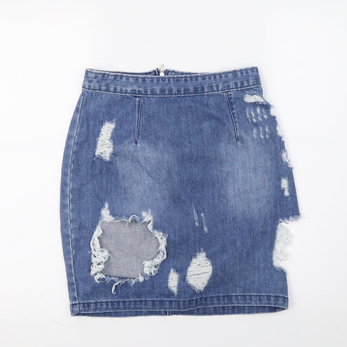 Missguided Womens Blue  Denim A-Line Skirt Size 8  - Distressed