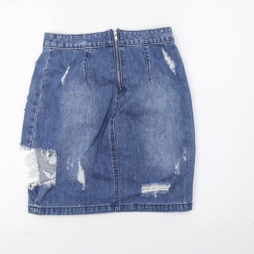 Missguided Womens Blue  Denim A-Line Skirt Size 8  - Distressed