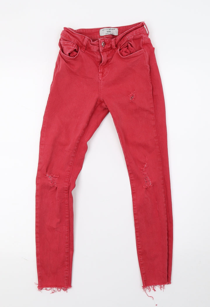 New Look Girls Red Denim Skinny Jeans Size 10 Years - Distressed