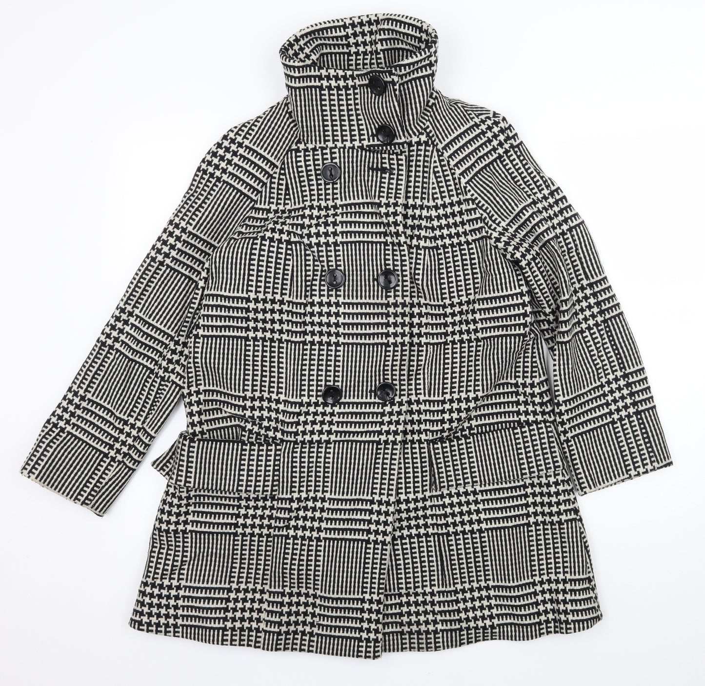 Reiss Womens Black Geometric  Pea Coat Coat Size XS