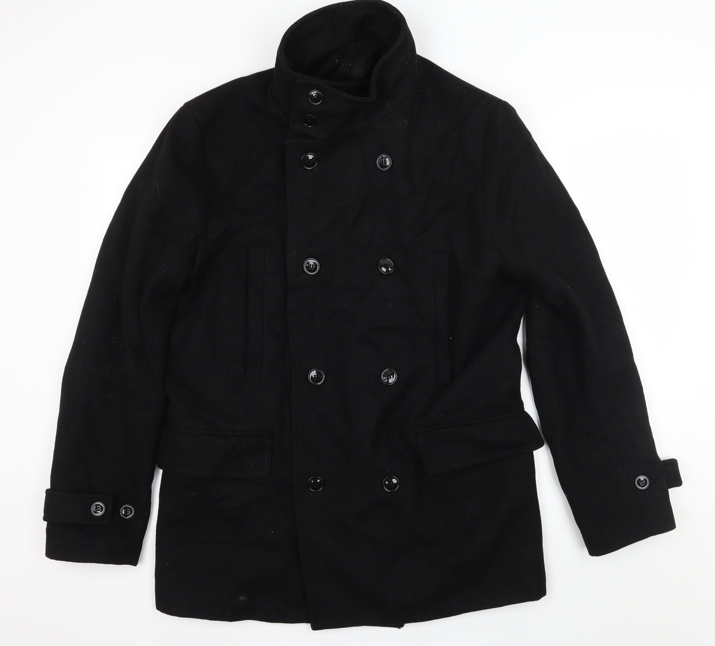H&M Mens Black   Pea Coat Coat Size L