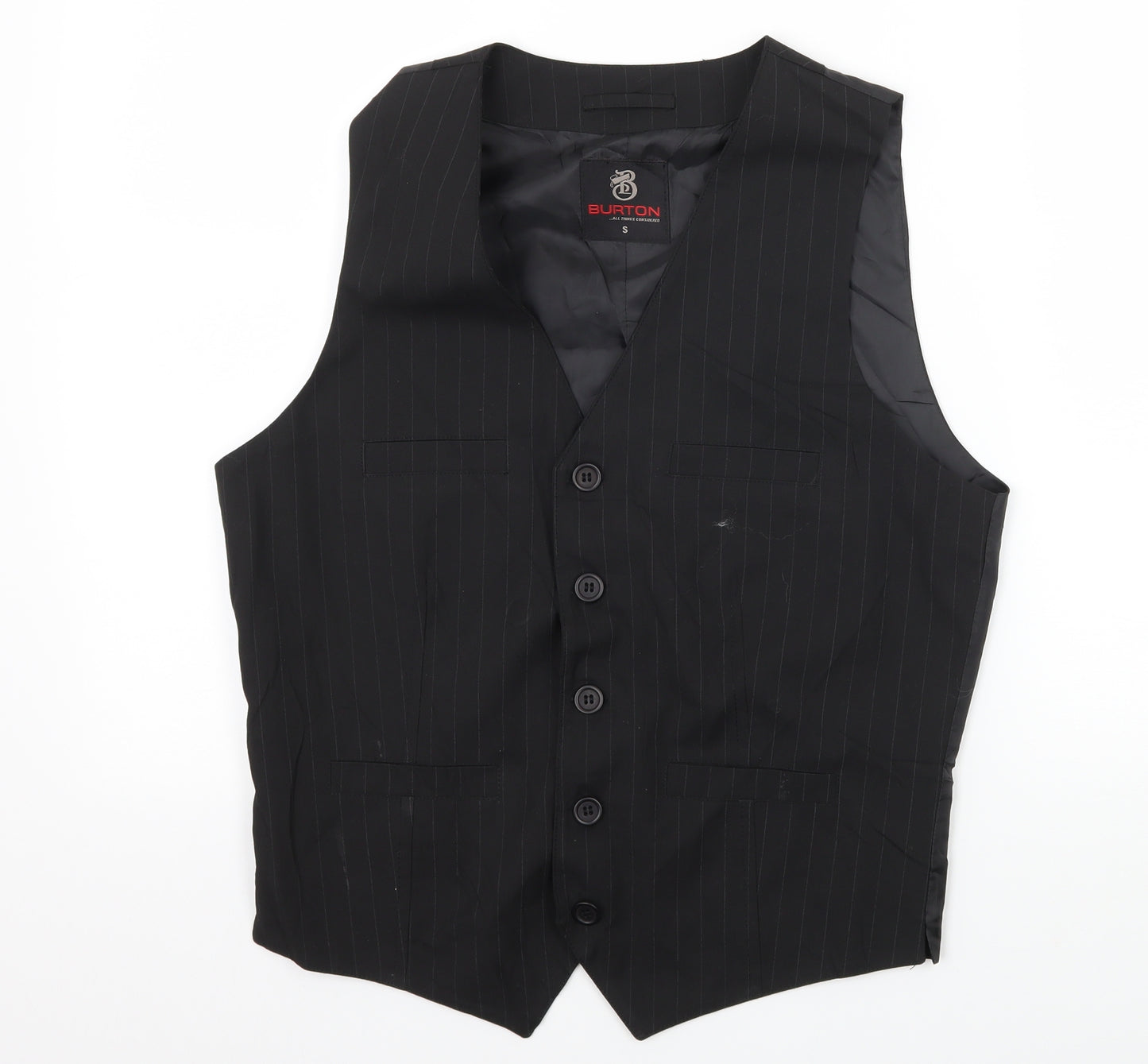 Burton Mens Black Striped  Jacket Waistcoat Size S