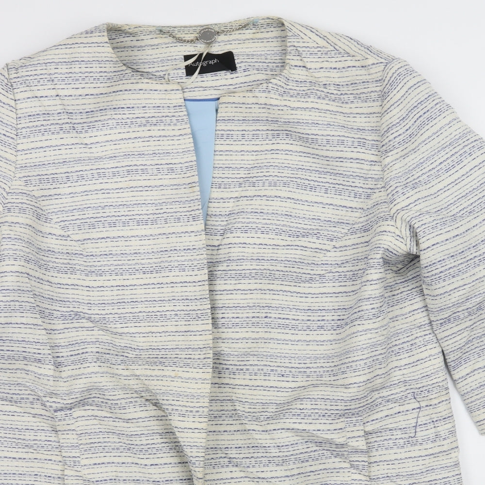Marks and Spencer Womens White Striped  Jacket  Size 16