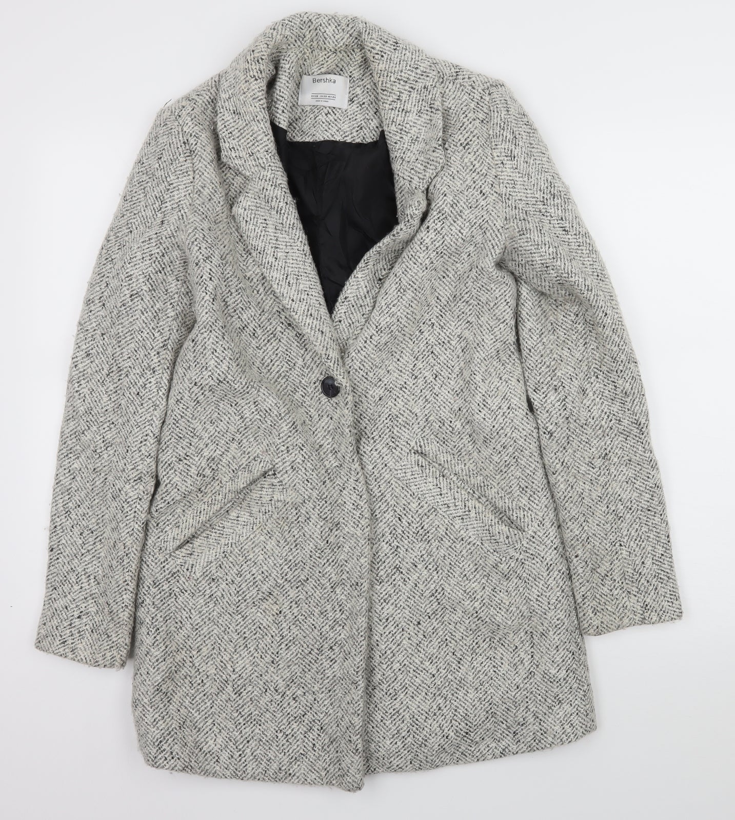 Bershka Womens Ivory Herringbone  Overcoat Coat Size XS