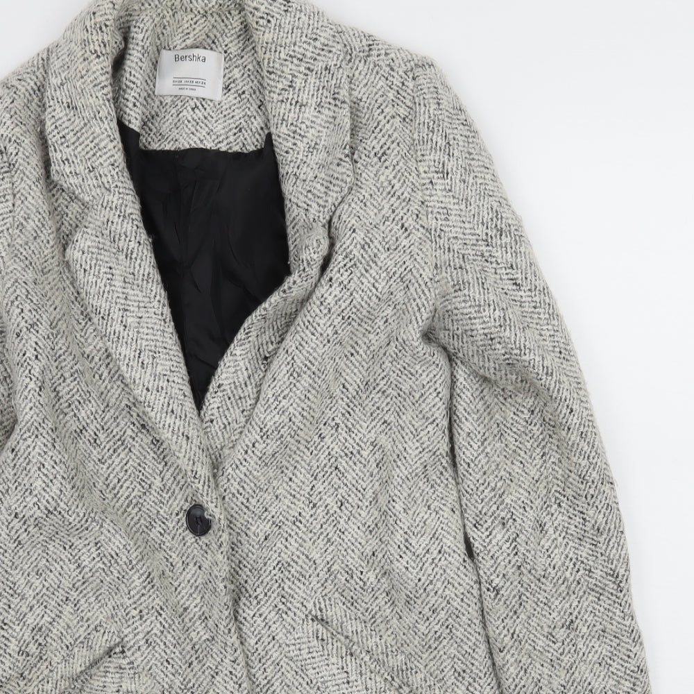 Bershka Womens Ivory Herringbone  Overcoat Coat Size XS