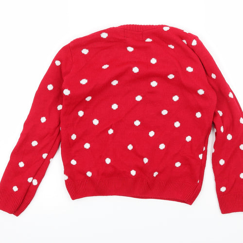 Cheeky Elf Girls Red  Knit Pullover Jumper Size 3-4 Years  - Snowman