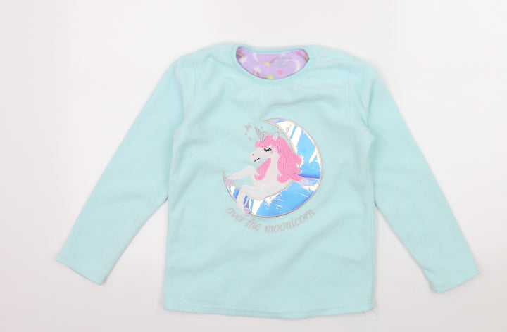 Primark Girls Blue Fleece Top Pyjama Top Size 8-9 Years - Unicorn