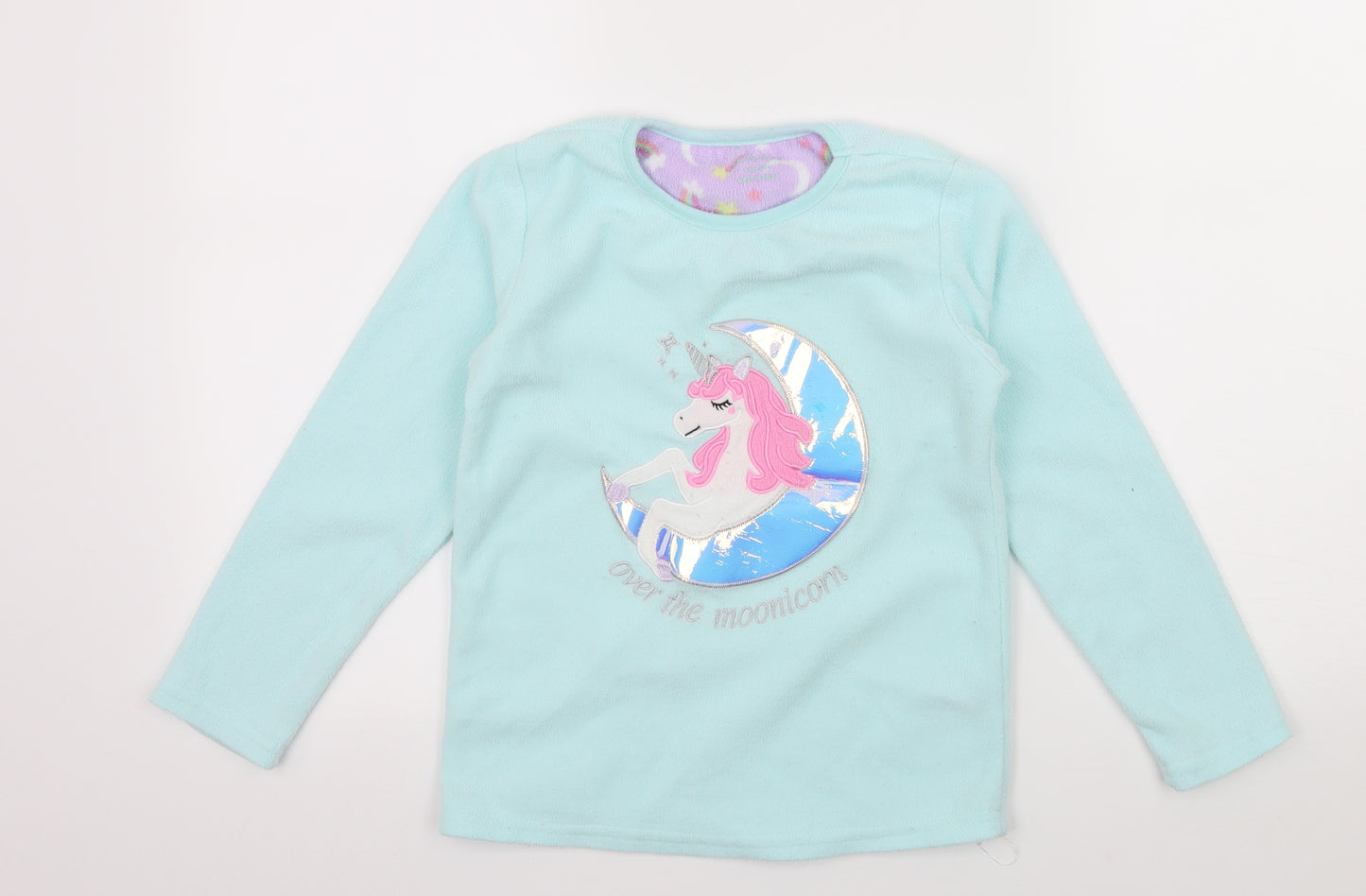 Primark Girls Blue  Fleece Top Pyjama Top Size 8-9 Years  - Unicorn