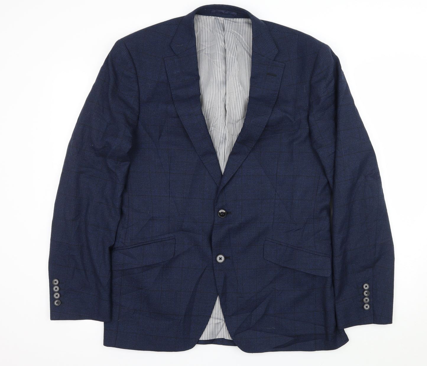 Remus Uomo Mens Blue Check  Jacket Suit Jacket Size L