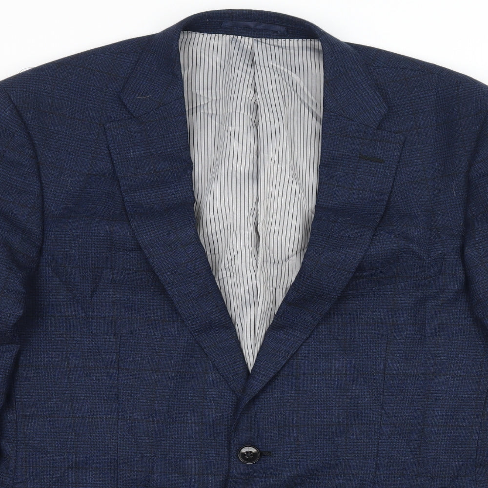 Remus Uomo Mens Blue Check  Jacket Suit Jacket Size L