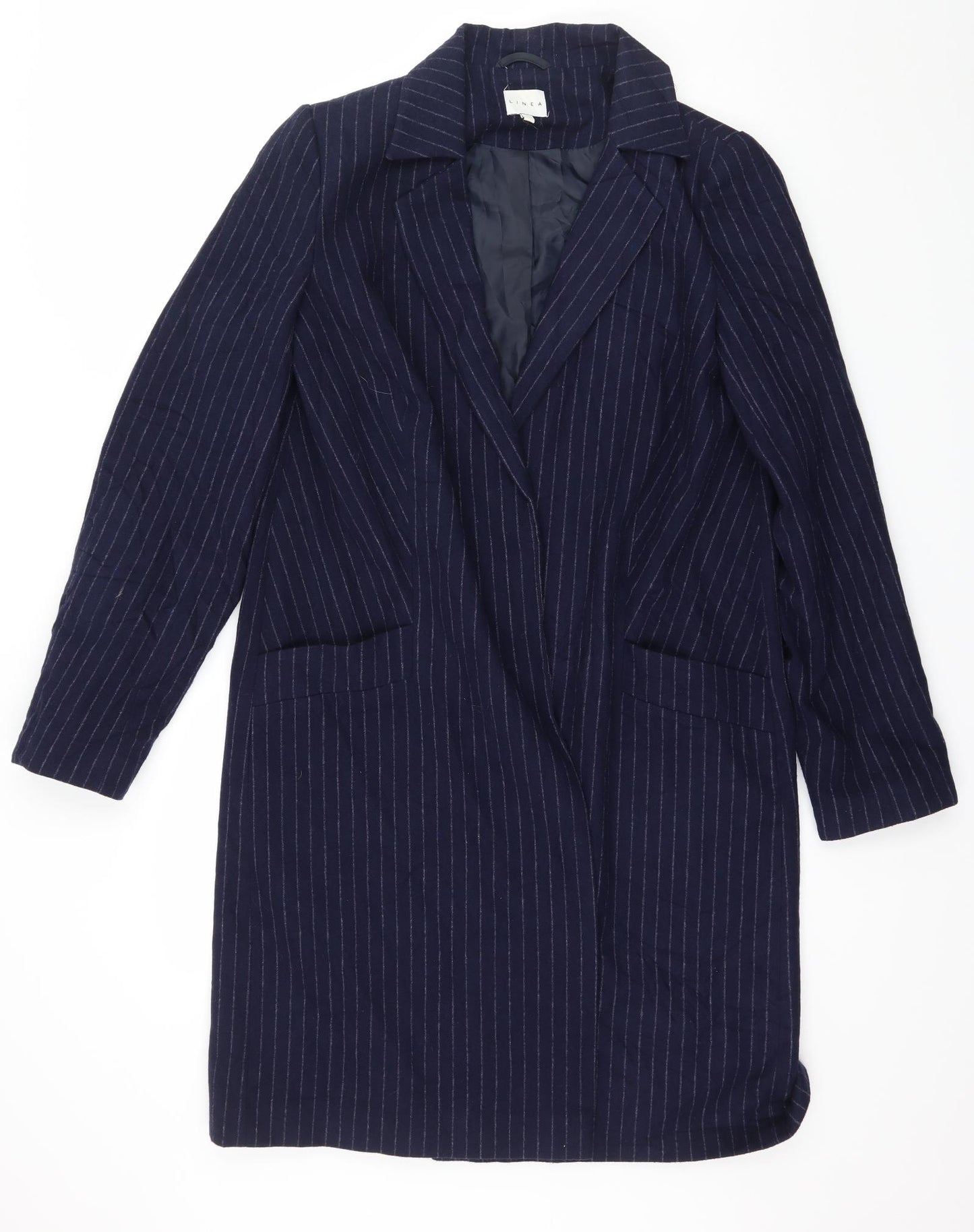 Linea Womens Blue Striped  Overcoat Coat Size 14