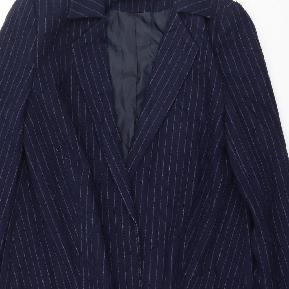 Linea Womens Blue Striped  Overcoat Coat Size 14
