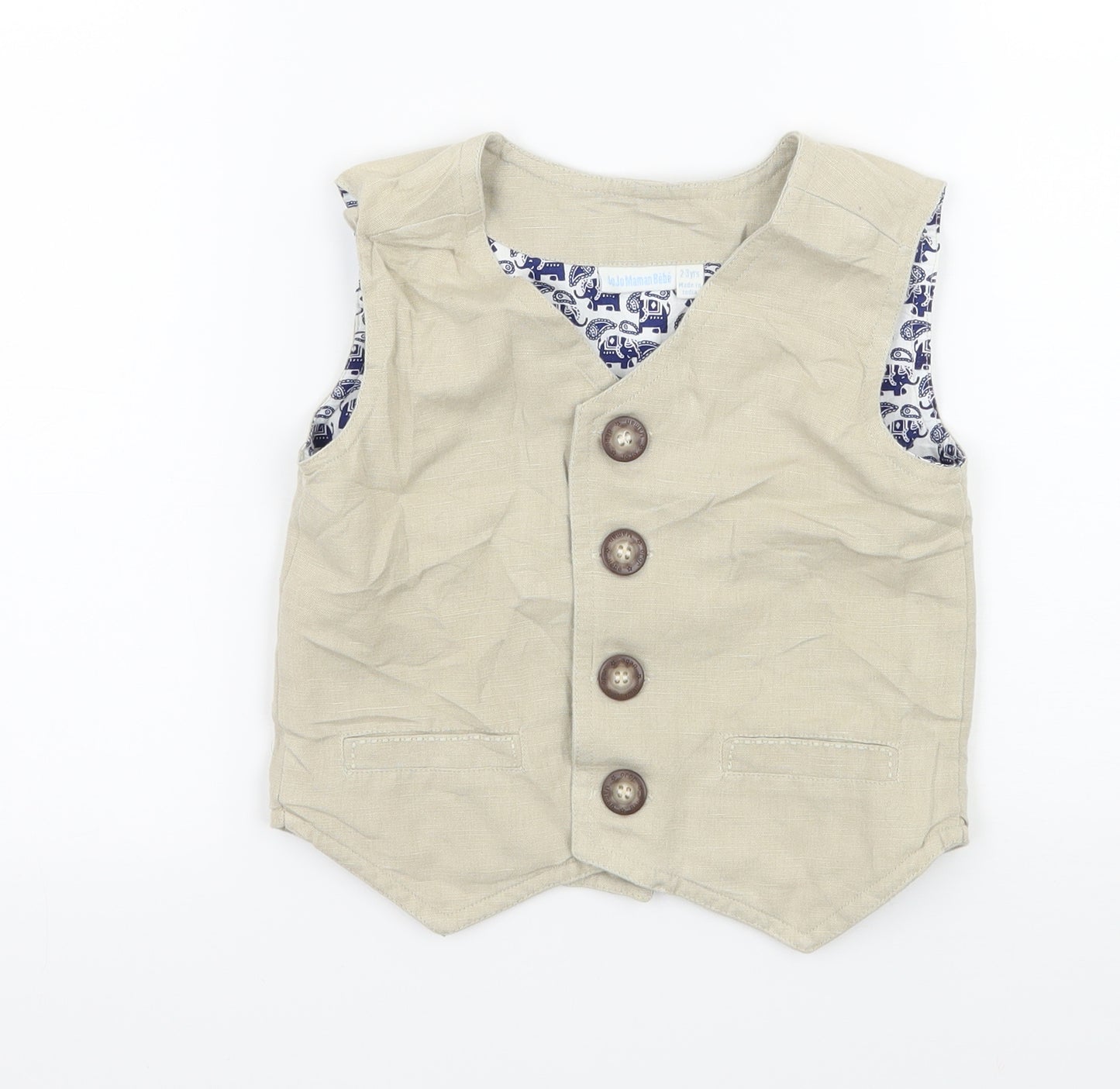 JoJo Maman Bébé Boys Beige   Jacket Waistcoat Size 2-3 Years
