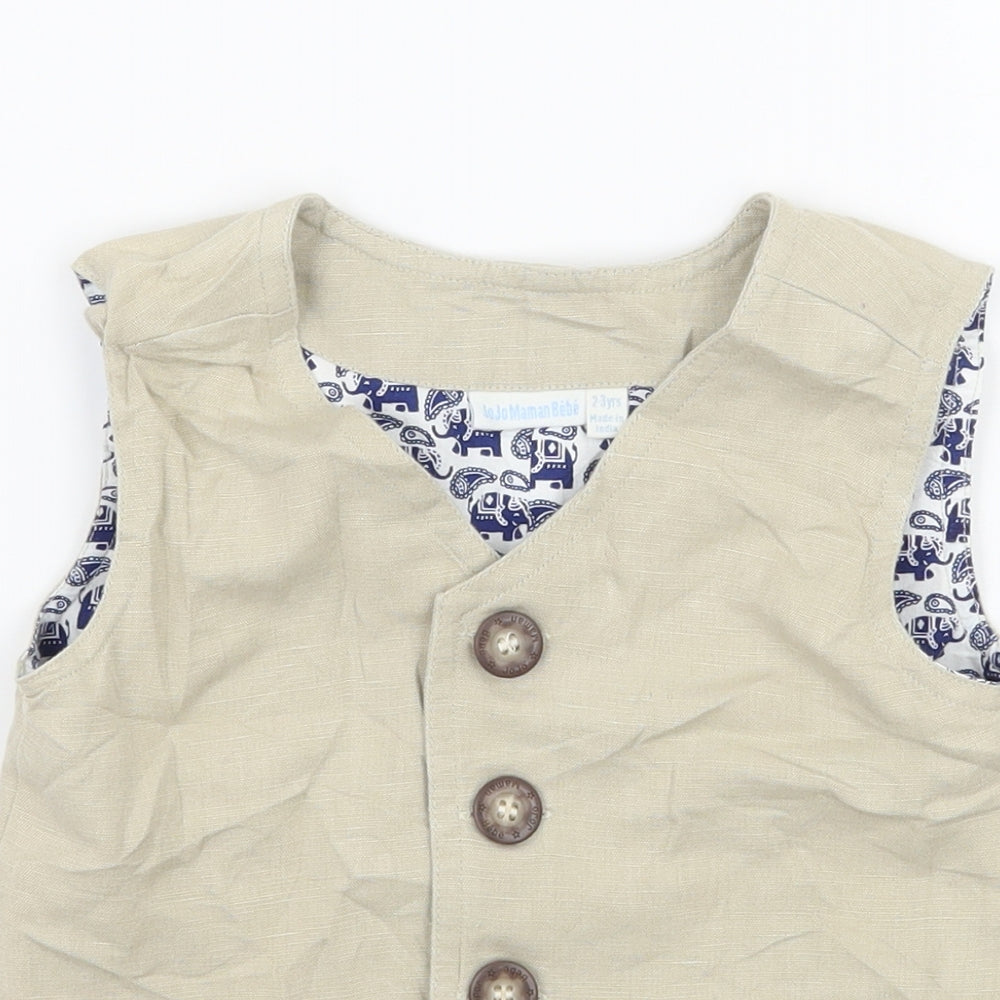 JoJo Maman Bébé Boys Beige   Jacket Waistcoat Size 2-3 Years
