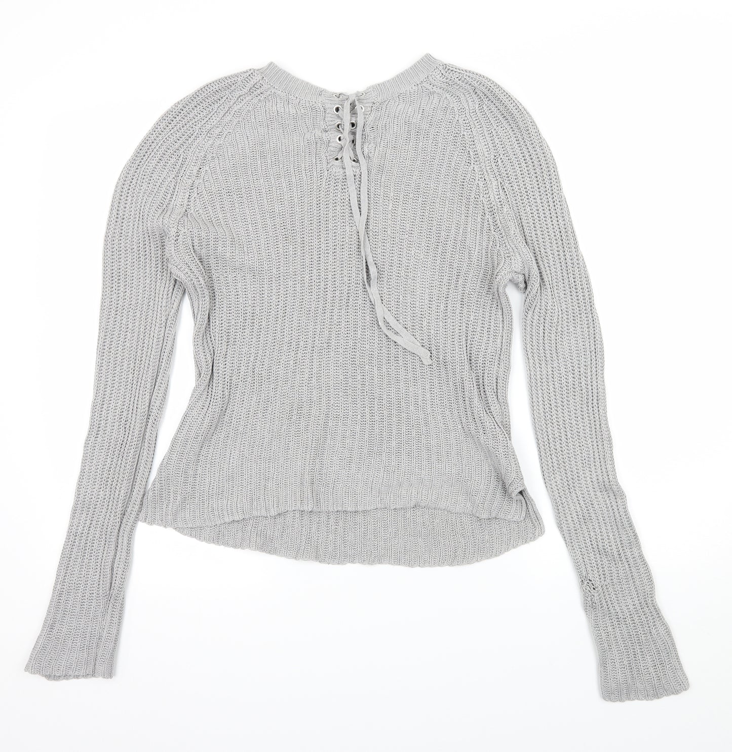Brave Soul Womens Grey  Knit Pullover Jumper Size 10  - Lace up detail